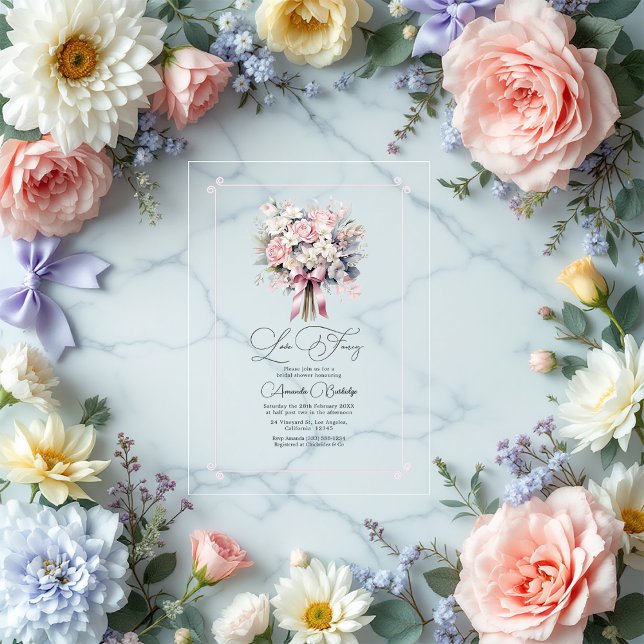 Invitations En Acrylique Pastel Floral Amour romantique Fête des mariées fa (Pastel Floral Romantic Love Fancy Bridal Shower Acrylic Invitations)