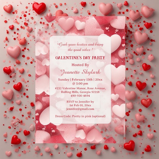Invitations En Acrylique Pastel Galentine's Day Party Hearts Modern Ivory  (Pastel Galentine's Day Party Hearts Modern Ivory Acrylic Invitations)