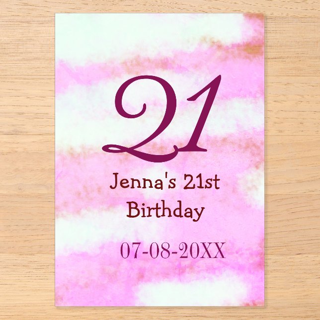 Invitations En Acrylique Pastel rose vert simple nom date 21e anniversaire  (Recto)