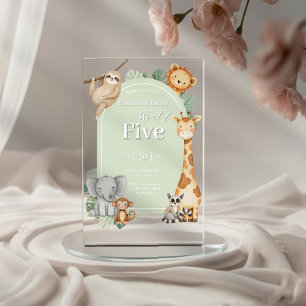 Invitations En Acrylique Pastel Tropical Jungle Safari Animaux anniversaire