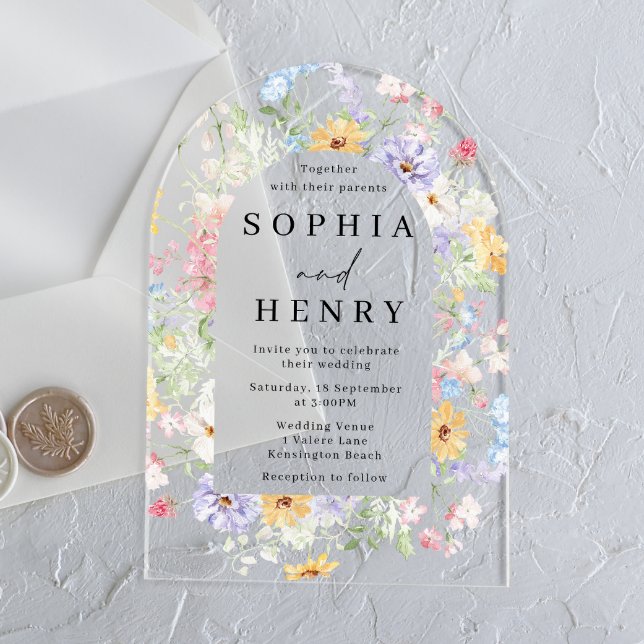 Invitations En Acrylique Pastel Watercolor Wildflowers Wedding (Créateur téléchargé)