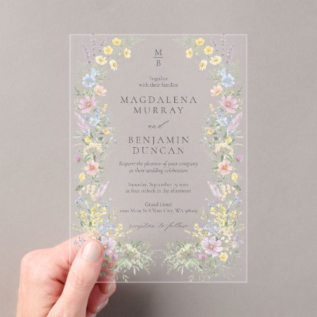 Invitations En Acrylique Pastel Wildflower Regency Floral Garden Wedding (In situ (ordinateur de poche))