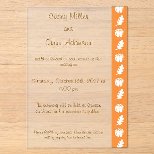 Invitations En Acrylique Patch de citrouilles en acrylique orange mariage