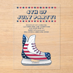 Invitations En Acrylique Patin à hockey USA 4 juillet