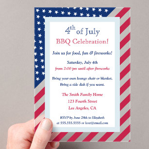 Invitations En Acrylique Patriotique 4 juillet Rouge Blanc et BBQ Bleu