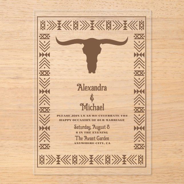 Invitations En Acrylique Pays du Sud-Ouest Ranch Mariage de l'Ouest (Recto)