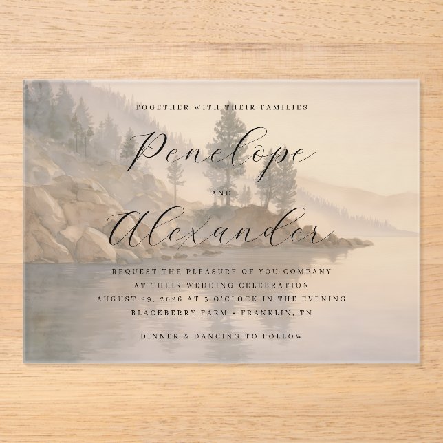 Invitations En Acrylique Paysage aquarelle bleu tranquille (Recto)