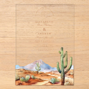 Invitations En Acrylique Paysage de désert de cactus à l'aquarelle pour mar
