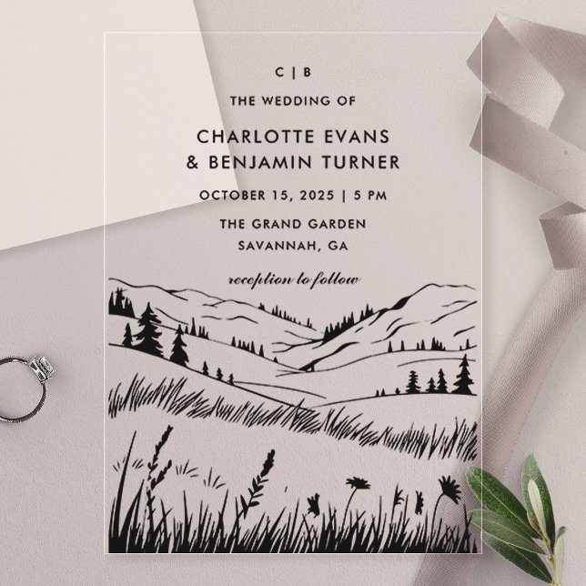 Invitations En Acrylique Paysage de mariage à Black Mountain (Créateur téléchargé)