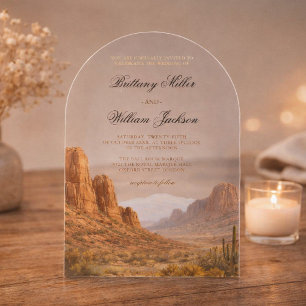 Invitations En Acrylique Paysage de montagne désertique Mariage Sud-Ouest