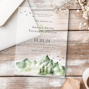 Invitations En Acrylique Paysage de montagne vert serein élégant pour maria