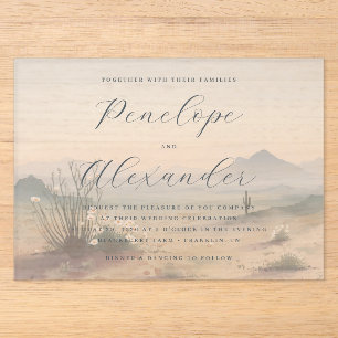 Invitations En Acrylique Paysage Désertique Aquarelle Bleu Sérénité