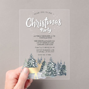 Invitations En Acrylique Paysage hivernal Arbres Cerfs Entreprise de Noël