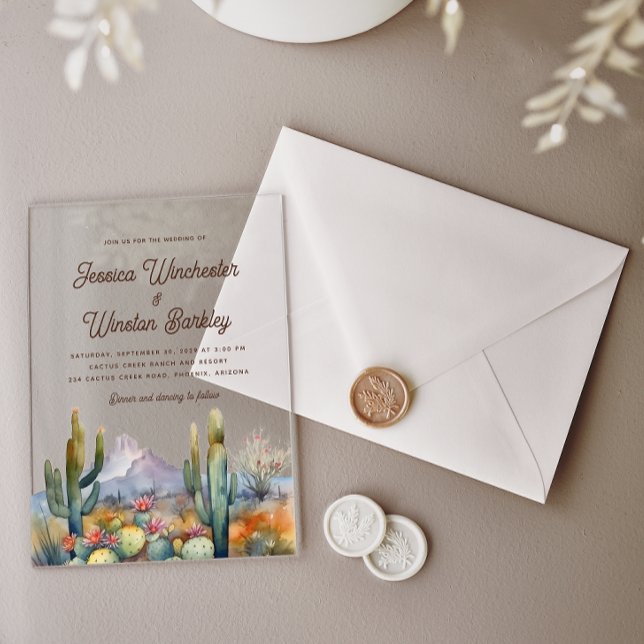 Invitations En Acrylique Paysage moderne du désert Brown occidental Cactus (Créateur téléchargé)