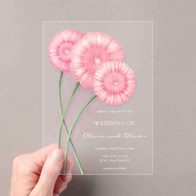 Invitations En Acrylique Peach Chrysanthemum Mariage (In situ (ordinateur de poche))