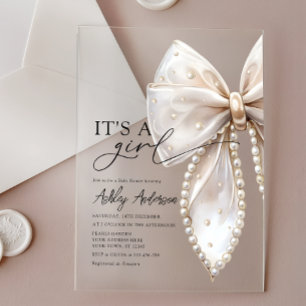 Invitations En Acrylique Pearl Bow est un Baby shower de fille