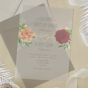 Invitations En Acrylique Pêche florale de Boho et Mariage de Bourgogne