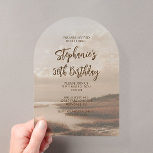 Invitations En Acrylique Peinture minimaliste Bohème bord de mer 50e annive