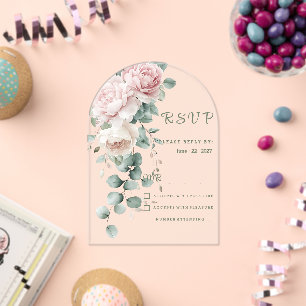 Invitations En Acrylique Peonines roses de Garland feuille d'eucalyptus RSV