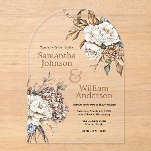 Invitations En Acrylique Peony moderne et Mariage Hydrangea
