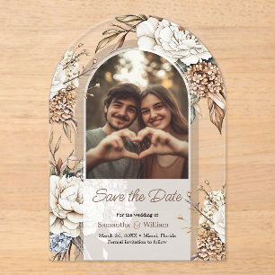 Invitations En Acrylique Peony Moderne & Hydrangea Mariage Enregistrer La D