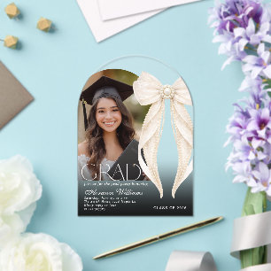 Invitations En Acrylique Perles Arc ivoire Fête de remise des diplômes Phot