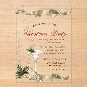Invitations En Acrylique Perles de Verre de Champagne Fête de Noël d'Entrep