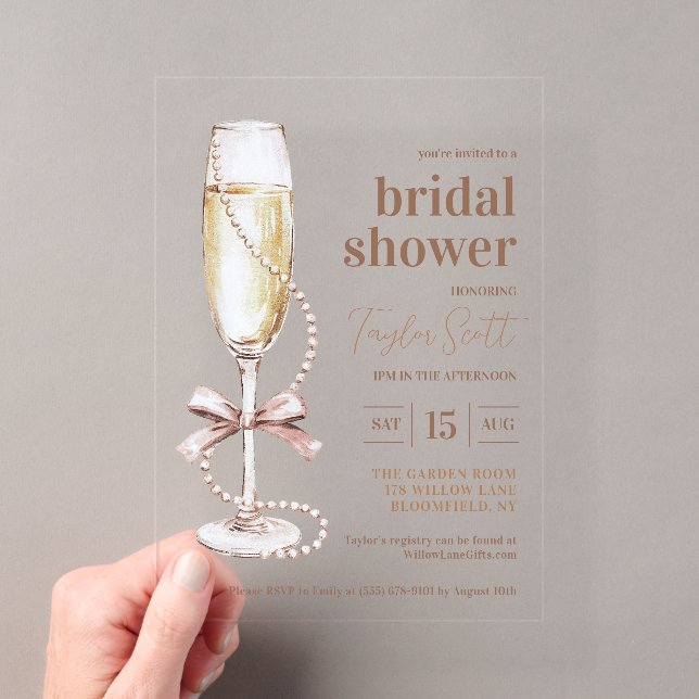 Invitations En Acrylique Perles Élégantes et Prosecco (In situ (ordinateur de poche))