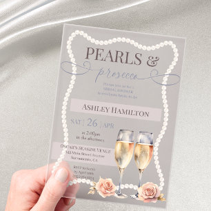 Invitations En Acrylique Perles élégantes & prosecco Réception de mariage