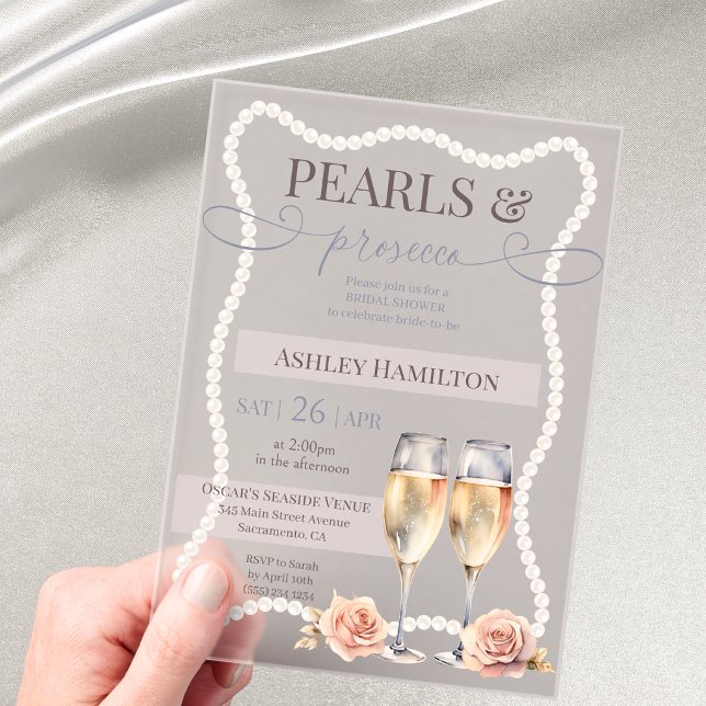 Invitations En Acrylique Perles élégantes & prosecco Réception de mariage (Créateur téléchargé)