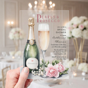 Invitations En Acrylique Perles Et Prosecco Floral Élégante Fête des mariée