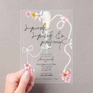 Invitations En Acrylique Perles, pétales + Procureure   Fête des mariées te