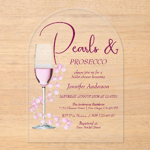 Invitations En Acrylique Perles & Prosecco Fête des mariées moderne élégant