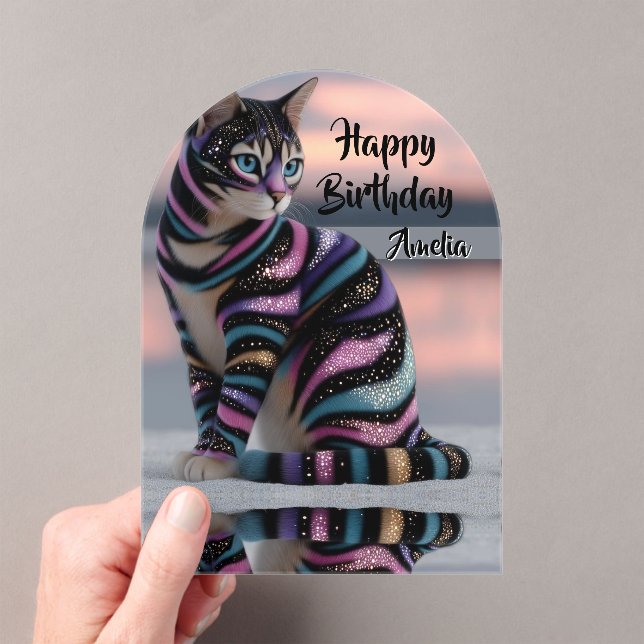 Invitations En Acrylique personalize name & image cat birthday (In situ (ordinateur de poche))
