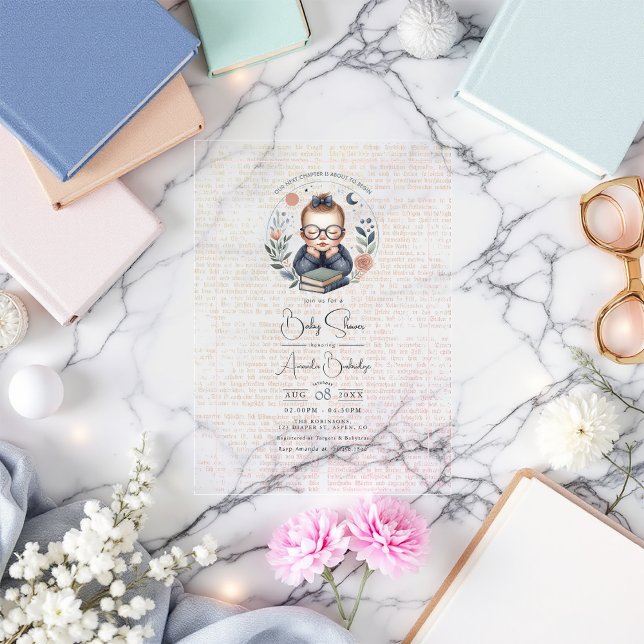 Invitations En Acrylique Personnalisé Notre Prochain Baby shower Chapitre (Personalized Our Next Chapter Baby Shower Acrylic Invitations)