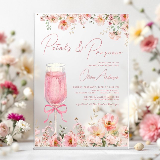 Invitations En Acrylique Pétales à mâchoires roses et Fête des mariées à br (Créateur téléchargé)