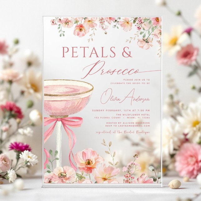 Invitations En Acrylique Pétales à mâchoires roses et Fête des mariées à br (Créateur téléchargé)