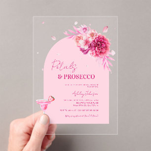 Invitations En Acrylique Pétales de script et Fête des mariées florale rose
