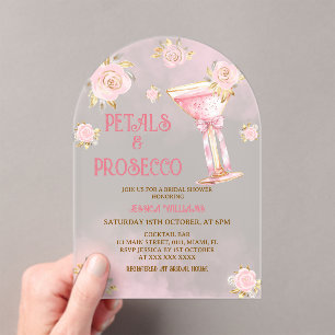 Invitations En Acrylique Pétales et Prosecco Élégante douche de mariée flor