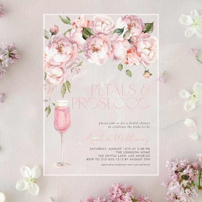 Invitations En Acrylique Pétales et Prosecco Fête des mariées florale rose  (Créateur téléchargé)