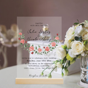 Invitations En Acrylique Pétales Floraux de Rose Sauvage Mariage Affaire de