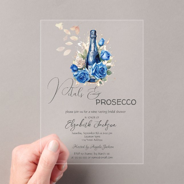 Invitations En Acrylique Petals & Prosecco Blue Roses Champagne (In situ (ordinateur de poche))