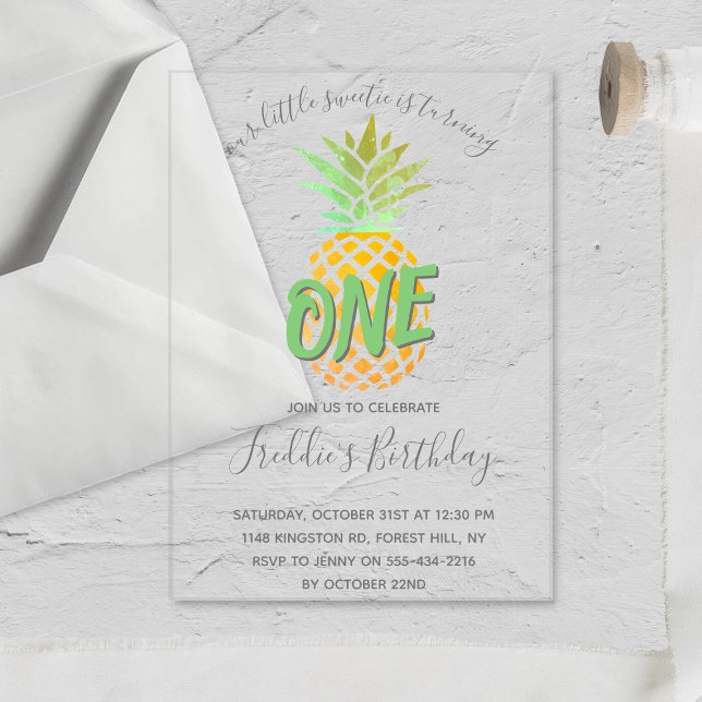 Invitations En Acrylique Petit Anniversaire de l'Ananas 1 an (Créateur téléchargé)