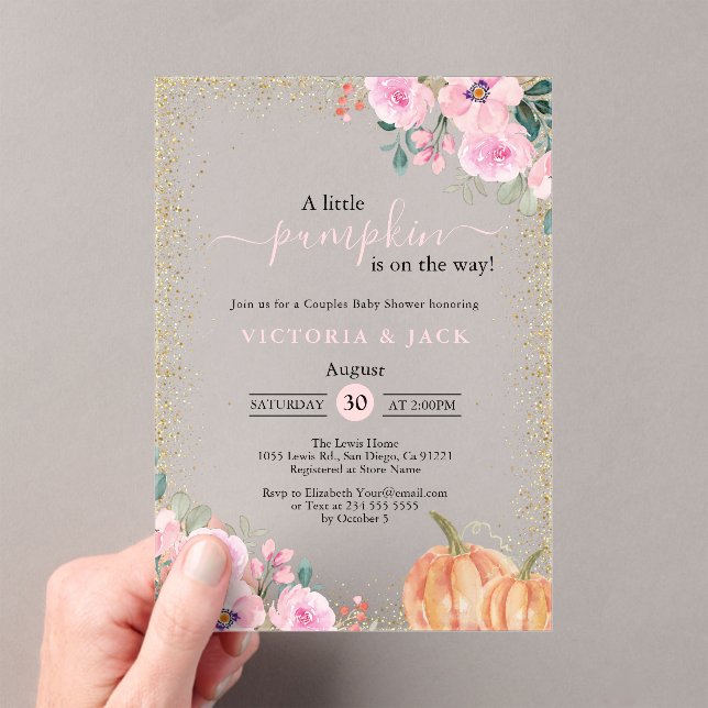 Invitations En Acrylique Petit Baby shower d'automne rose Citrouille (In situ (ordinateur de poche))