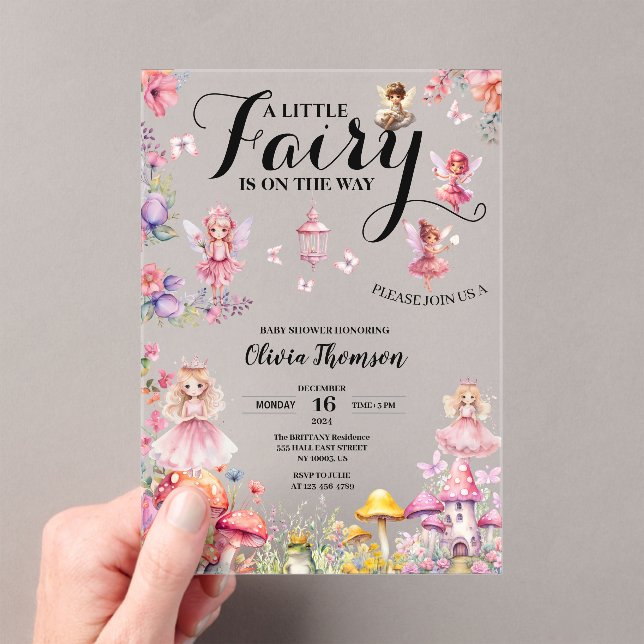 Invitations En Acrylique Petit Baby shower Fairy Blush Rose Floral Rose (In situ (ordinateur de poche))