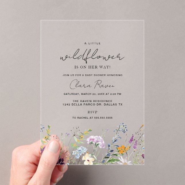 Invitations En Acrylique Petit Baby shower Fleur sauvage (In situ (ordinateur de poche))