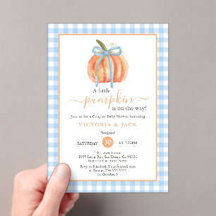 Invitations En Acrylique Petit Citrouille bleu En vichy Baby shower d'autom