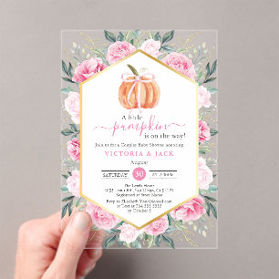Invitations En Acrylique Petit Citrouille rose Feuilles d'automne Baby sho