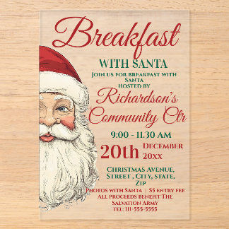 Invitations En Acrylique Petit déjeuner avec le Père Noël Festif