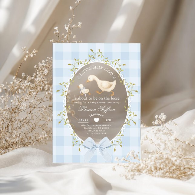Invitations En Acrylique Petit Dindon Fou Baby Shower Bleu Gingham (Créateur téléchargé)